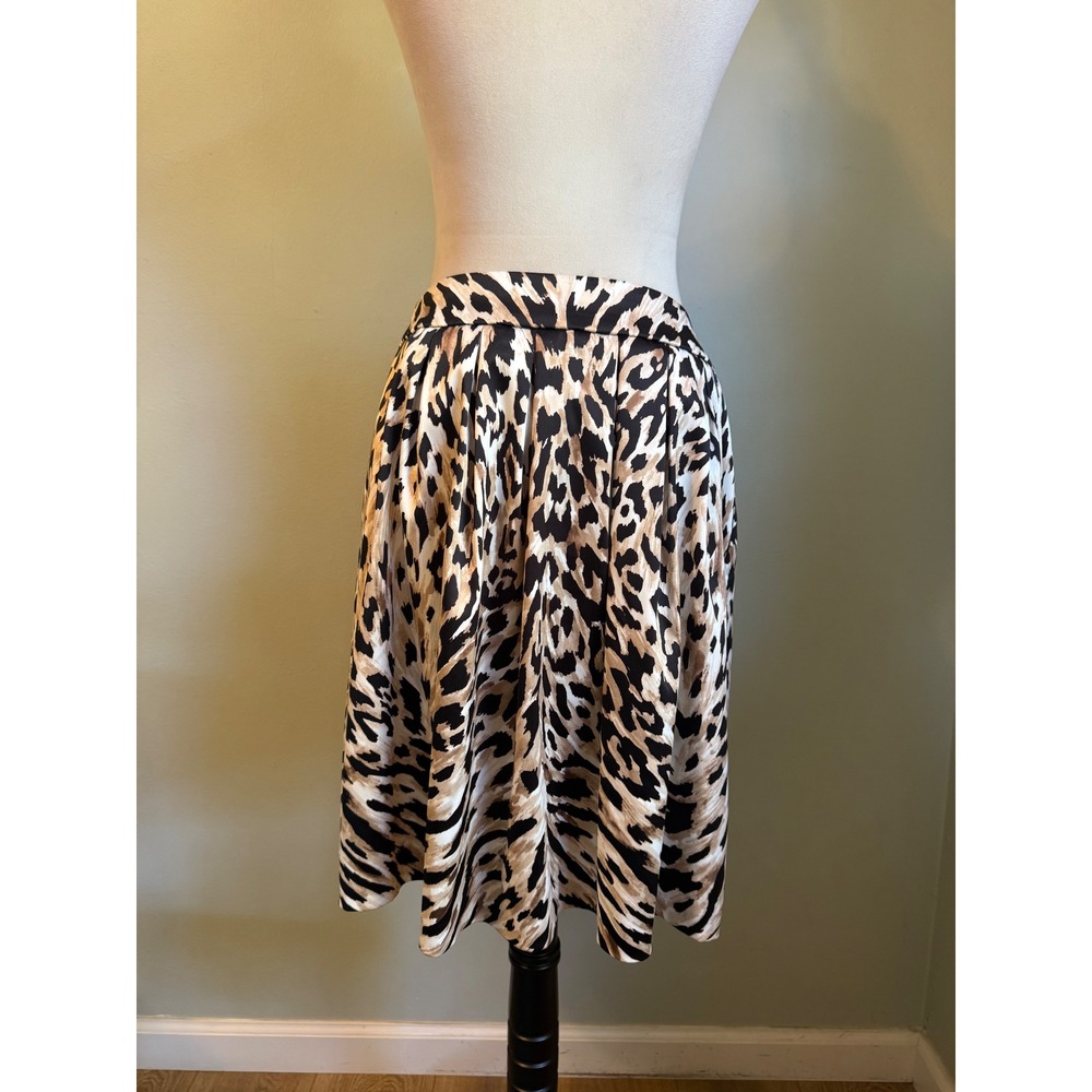 White House Black Market Leopard Print Pleated  Skirt boho Brown Black 10 y2k re